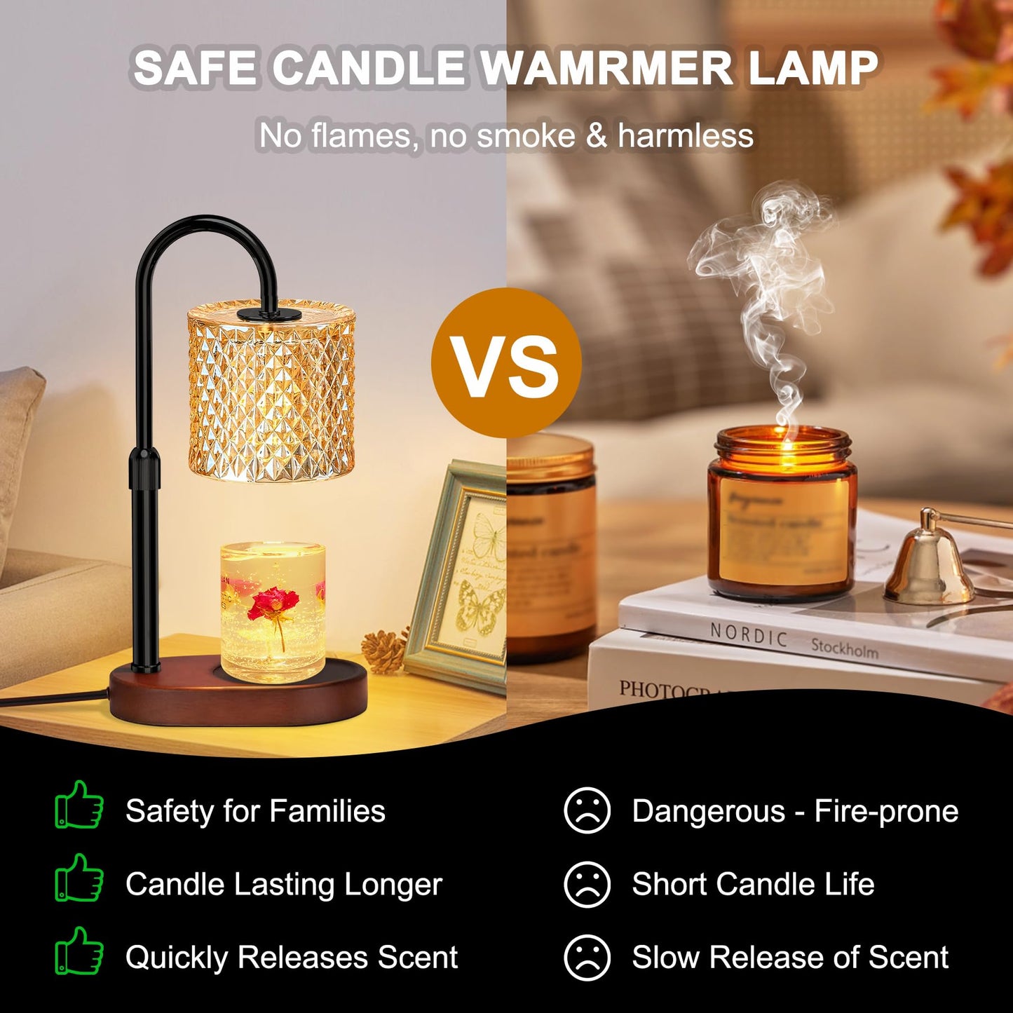 ZENLEA Candle Warmer Lamp with Timer, Wax Melt Warmer with Timer and Dimmer, Adjustable Height Lamp Candle Warmer for Jar Candles, House Warming Gift for Women & Mom, Ideal Christmas Gift