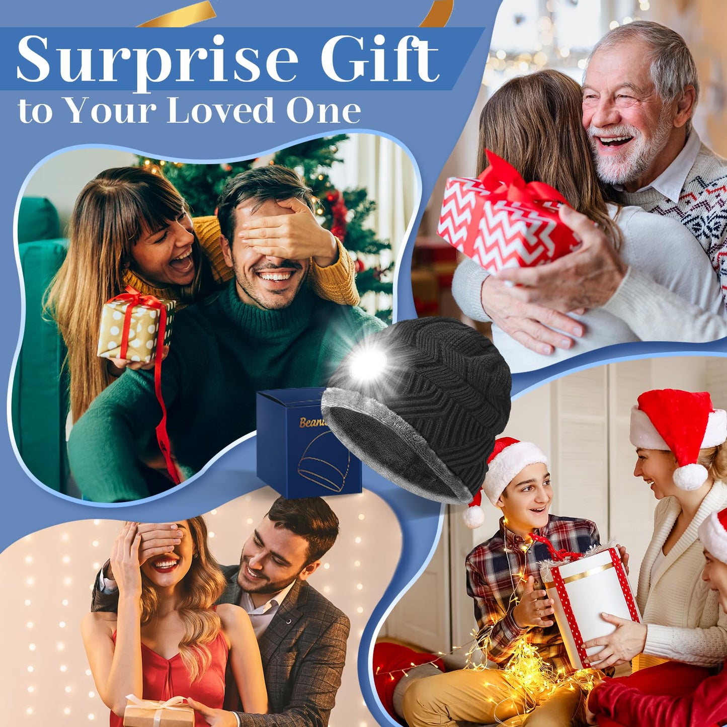 HIGHEVER LED Beanie Hat with Light: Christmas Stocking Stuffers for Men Adult Winter Gift Dark Black