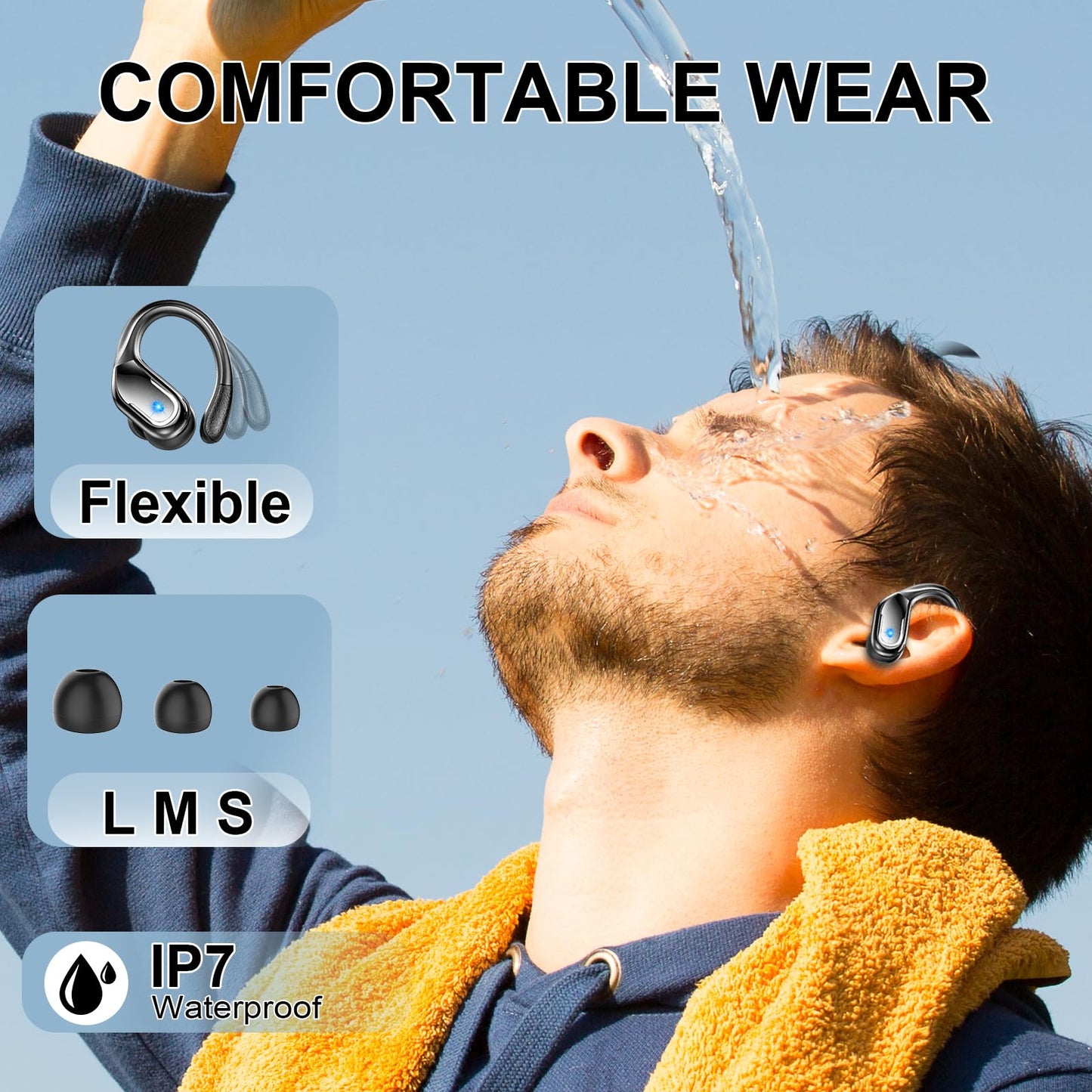 Wireless Earbuds Sport Bluetooth Headphones 5.4, 2025 Bluetooth Earbuds 75Hrs Stereo, 4 HD Mic, Over-Ear Buds with Earhooks ENC Noise Canceling Earphones, IP7 Waterproof Headset for Workout/Running