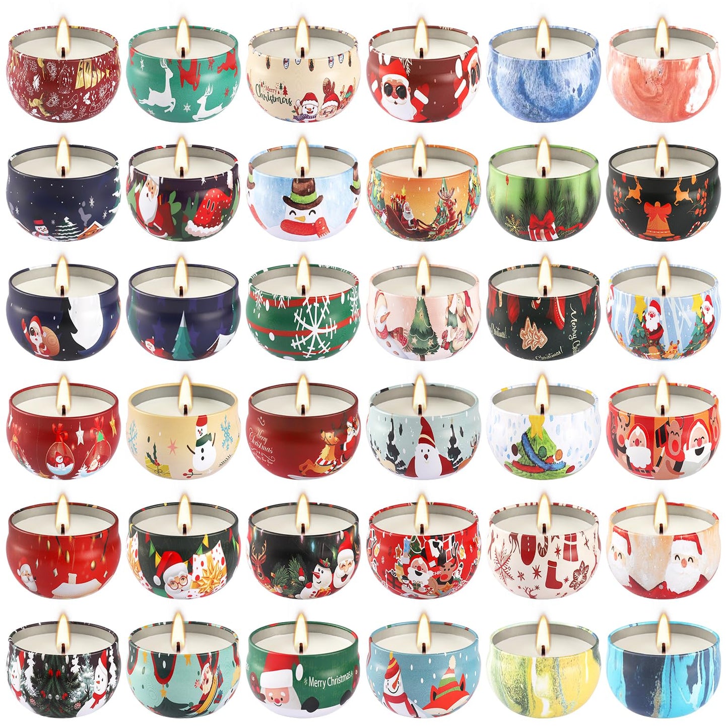 36Pack Christmasc Sets,Long Burning,2.5oz Natural Soy Wax with Essential Oils Decorative Aromatherapy Candles for Christmas,Thanksgiving Gift, Home Scented
