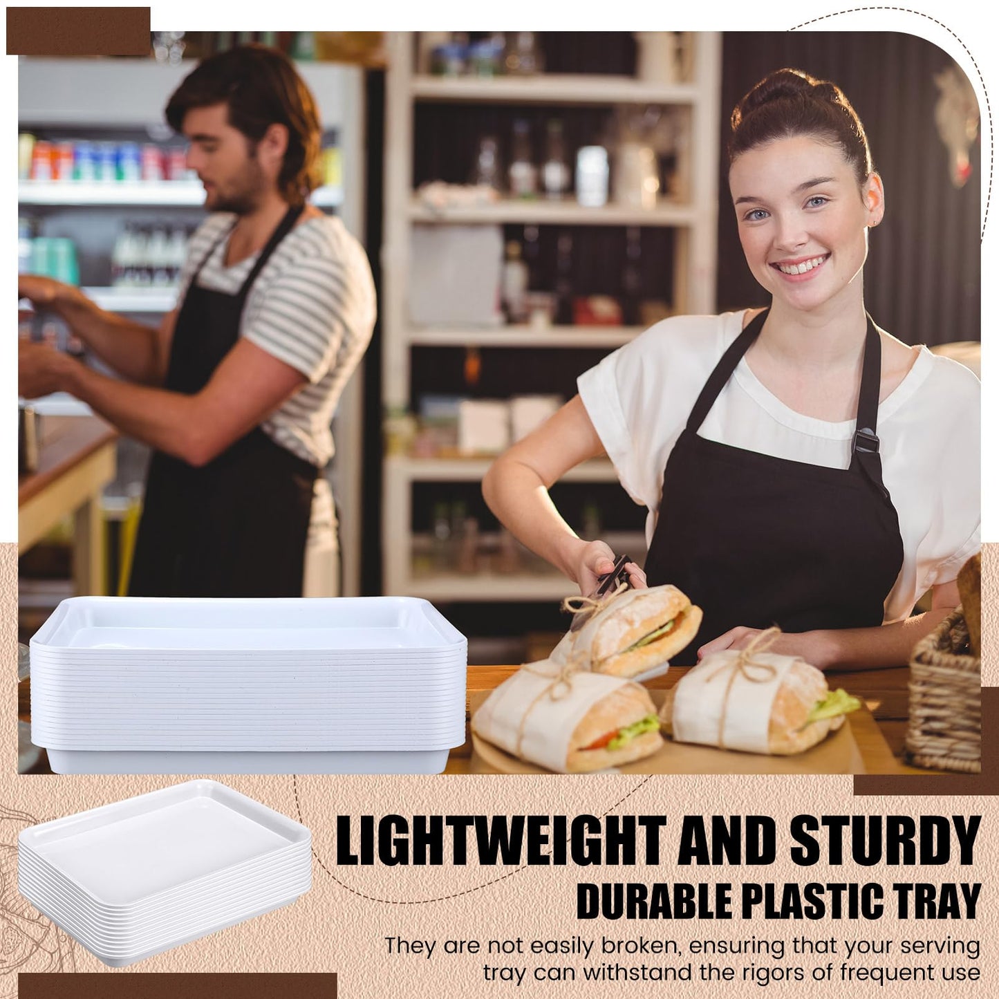 Ziliny 20 Pcs Plastic Serving Trays Bulk Plastic Serving Platters Reusable Rectangle Food Tray Stackable Party Trays for Dinner Snack Dessert in School Cafeteria(White,16 X 11)