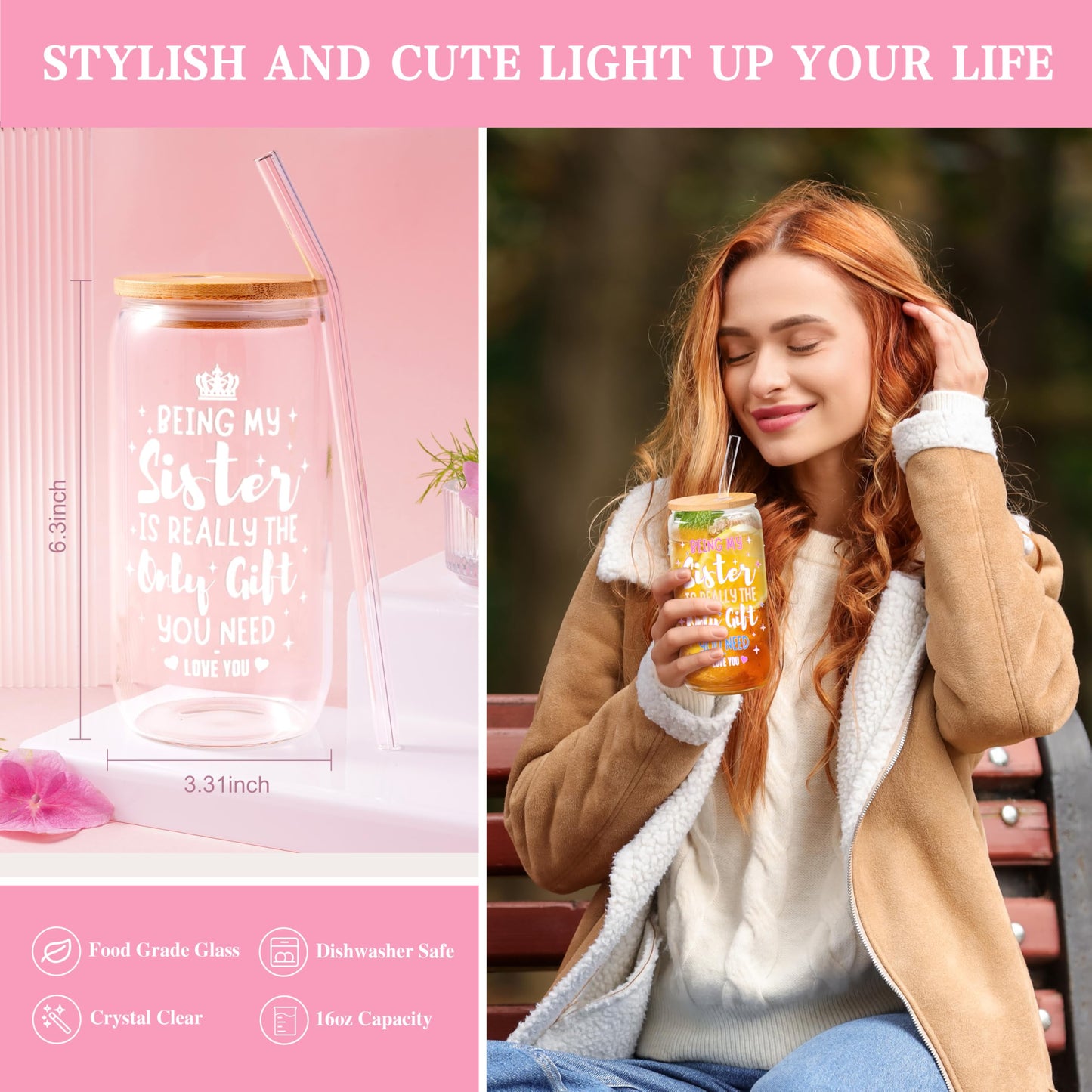 Sisters Birthday Gifts for Women Teen Girl, Best Friend Birthday Gifts Unique Friendship Gifts for Bestie BFF Friends Female Soul Sister Birthday Christmas Gift (Sisters Gifts-Pink)