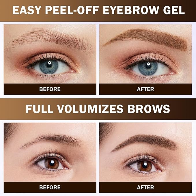 2025 New Tattoo Eyebrow Gel Easy Peel Off for Women, Upgrade Eyebrow Tattoo Peel Off, Transfer-proof Eyebrow Gels Waterproof for All Skin Types (Dark brown)