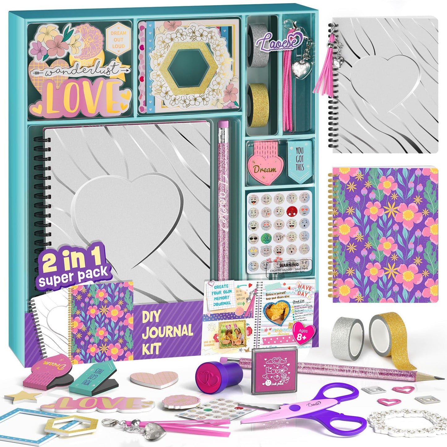 2-Pack DIY Journal Kit - Gifts for Girl Ages 8 9 10 11 12 13 14 Year Old - Cool Birthday Gifts Ideas for Girls - Art & Crafts for Tween Kid - Teen Girls Trendy Stuff - Scrapbook & Diary Supplies Set