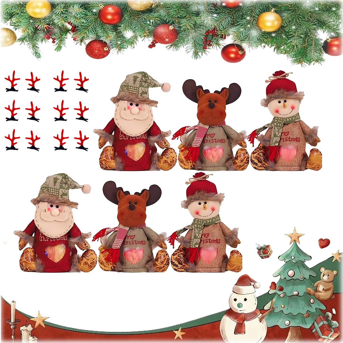 2025 New Christmas Gift Bags Zipper Design, Christmas Gift Doll Bags, Large Christma Gift Bags Bulk, Reusable Fabric Bags with Drawstring for Candy, For Candy, Apples (6PC)