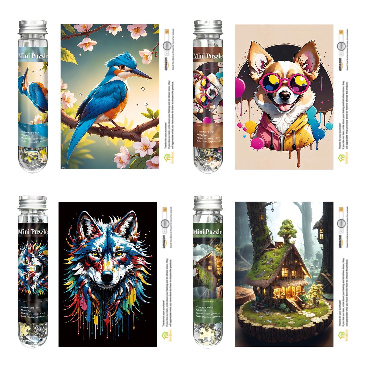 Mini Jigsaw Puzzles for Adults 150 Pieces (4 Packs) Small Jigsaw Puzzle Challenging Micro Puzzle Difficult Tiny Puzzle Home Decor Entertainment 6x4in