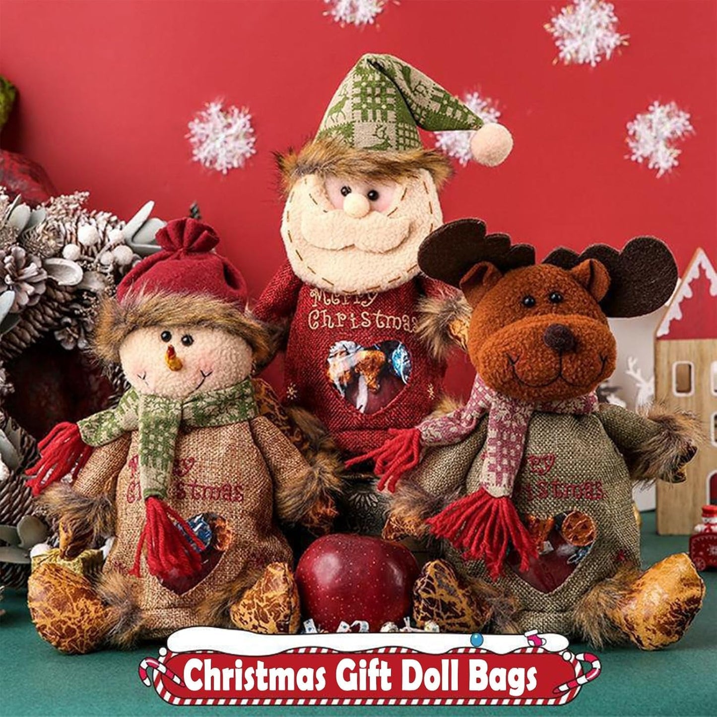 CphZnf Christmas Gift Bags Zipper Design, Christmas Gift Doll Bags, Small Christmas Gift Bags, Christmas Candy Bags, Christmas Bags With Drawstring,Christmas Gift Bags For Party And Festival (6pcs)