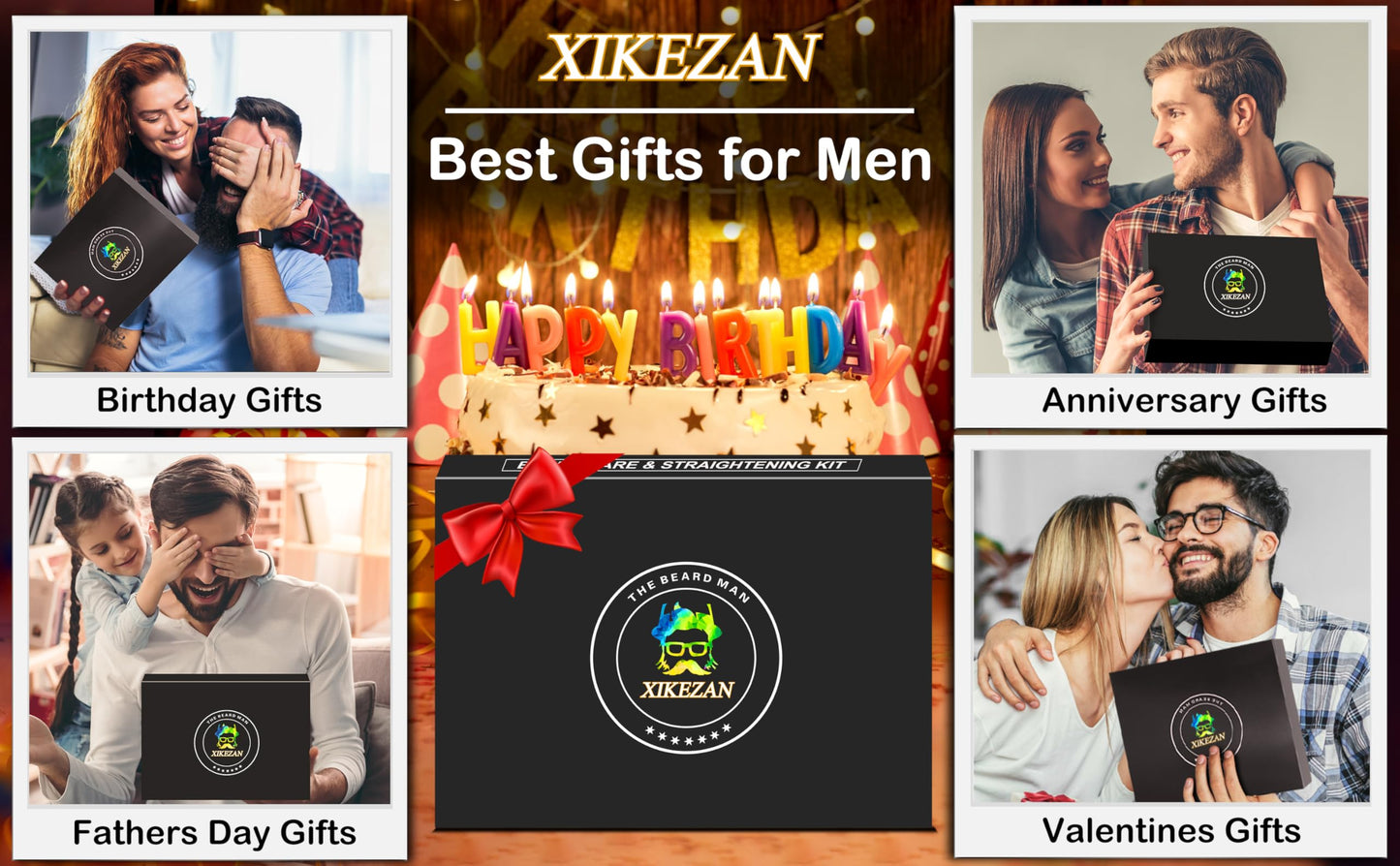XIKEZAN Beard Kit for Men Grooming & Straightening Set,w/Beard Straightener, 2 Pack Oil, Balm, Comb, Scissor, Brush, Birthday Valentines Gifts for Him Dad Men Boyfriend Christmas Stocking Stuffers