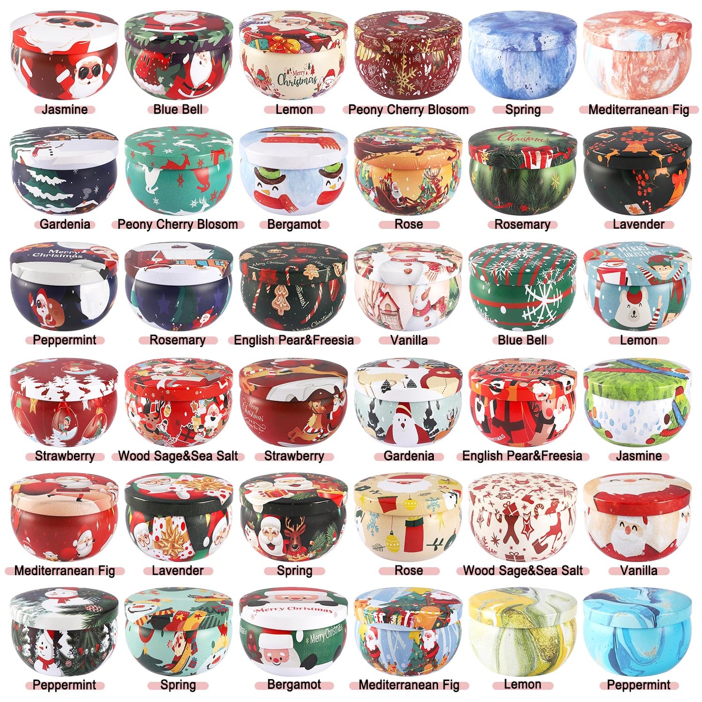 36Pack Christmasc Sets,Long Burning,2.5oz Natural Soy Wax with Essential Oils Decorative Aromatherapy Candles for Christmas,Thanksgiving Gift, Home Scented