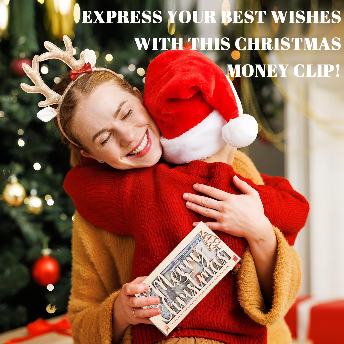 4 PCS Christmas Unique Money Holder Xmas Cash Holder, Fun Ways to Give Money as a Gift, Wooden Cash Envelope Money Wallet Christmas Money Gift DIY Money Clip Christmas Party Gift