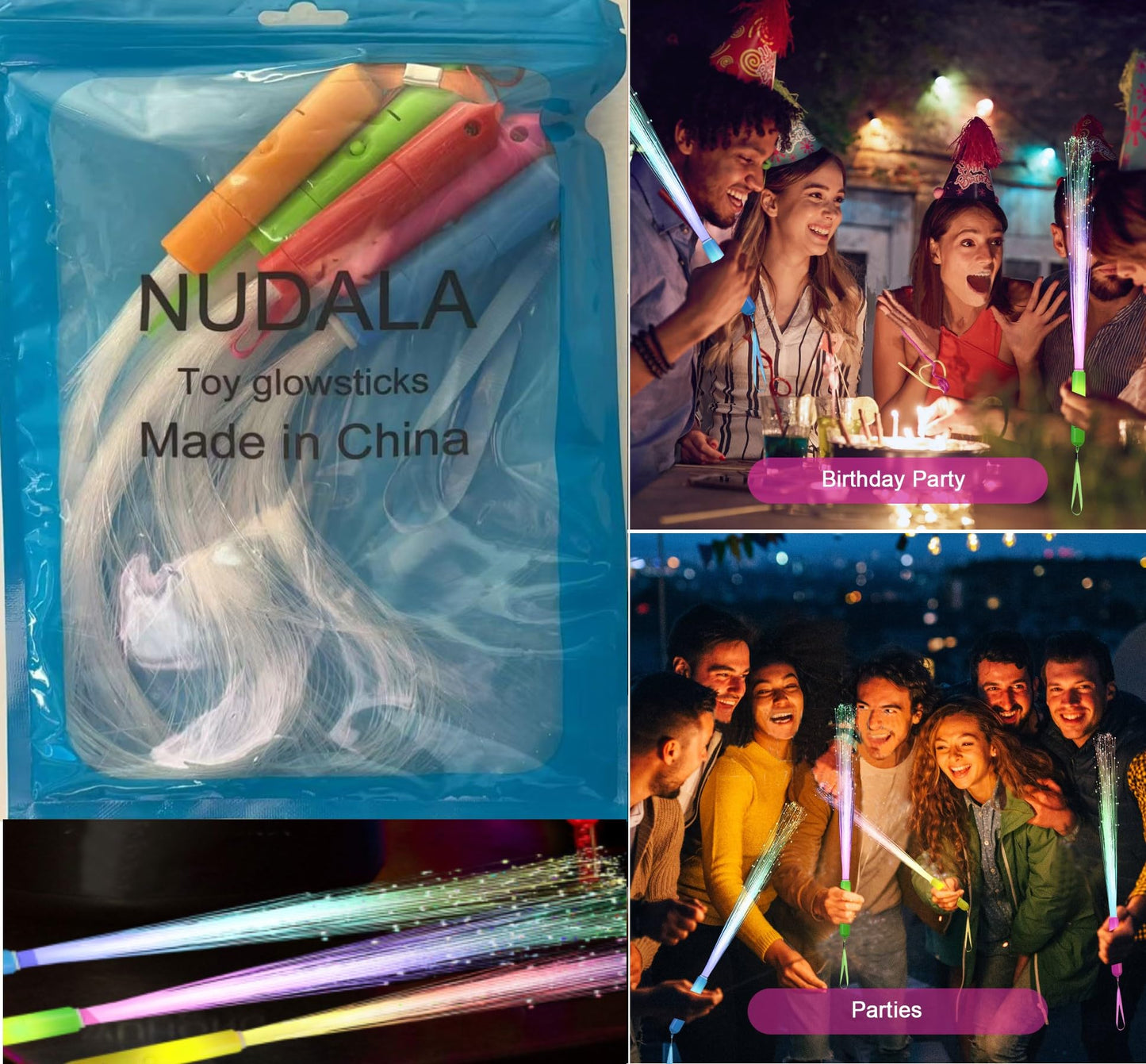 30 Pack LED Fiber Optic Wands - Light Up Glow Sticks Bulk with 3 Flashing Models for Christmas, Valentine's Day, Concerts & Wedding Party