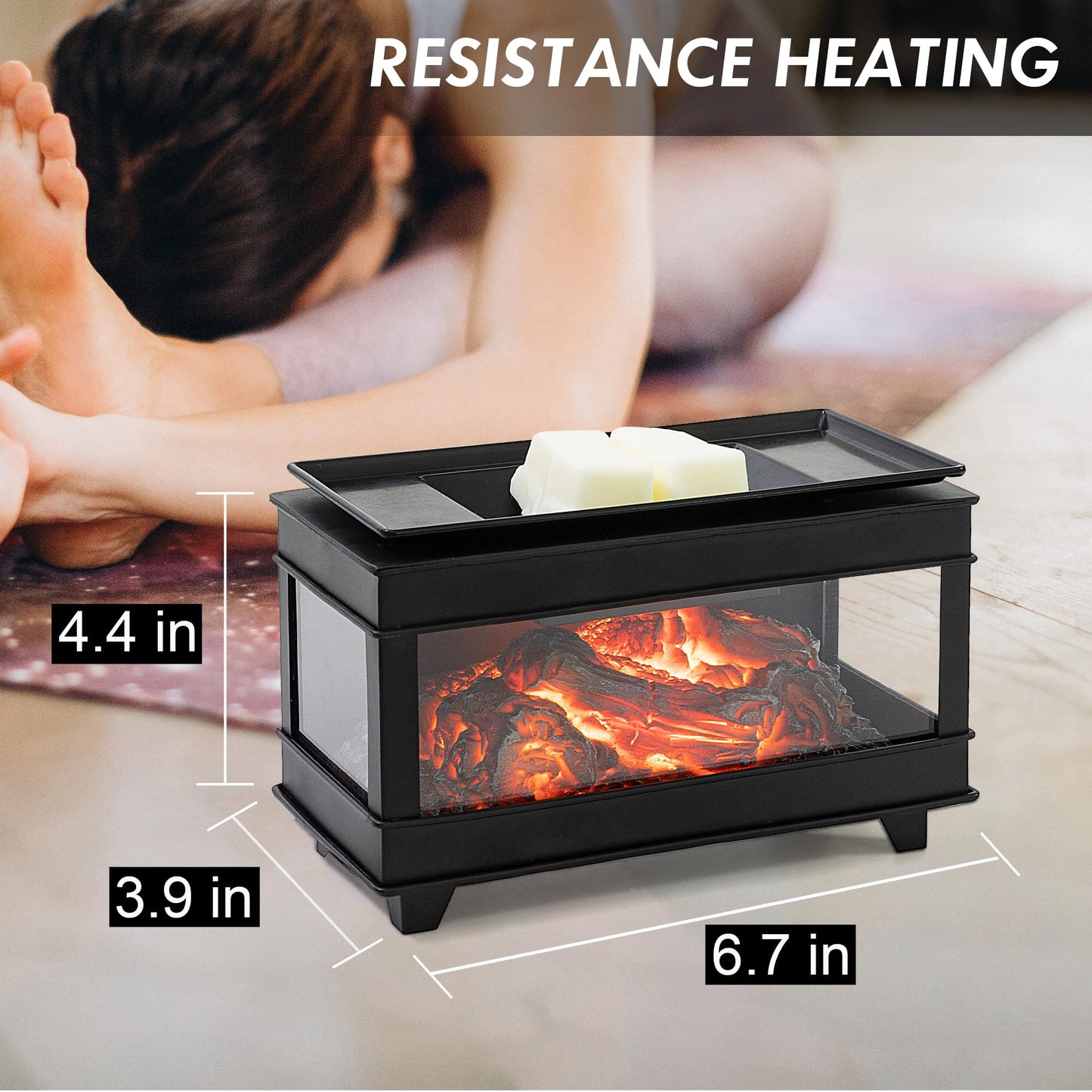 YSong Freestanding Fireplace Wax Warmer,Wax Warmer for Scented Wax,Electric Wax Melt Warmer,Full Metal Wax Melter,Wax Burner Fragrance Warmer for Home Office Gifts&Decor (Three-Sided Glass)