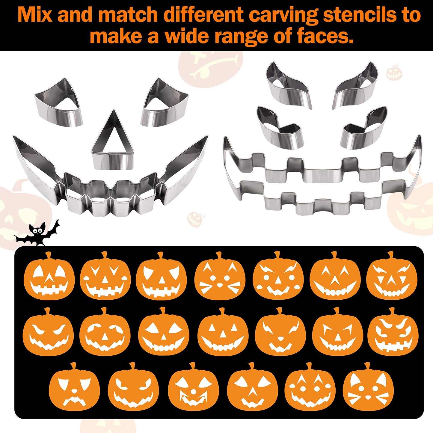 31PCS Pumpkin Carving Kit for Kids - Pumpkin Carving Tools Included Stainless Stencils with LED Candle Lights Halloween Decorations (Mallet Not Included)
