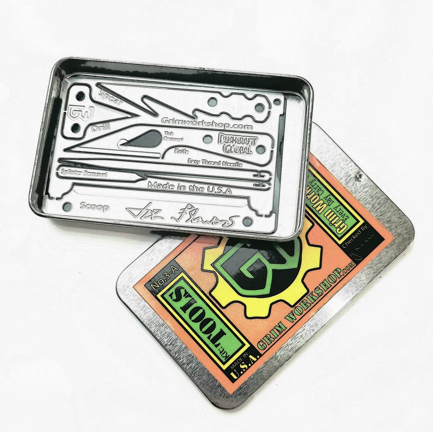 Grim Workshop - Joe Flowers Signature Survival Card - Wallet Multi Tool with an EDC Tool Kit Inside - Stainless Steel Made in the USA Credit Card Tool