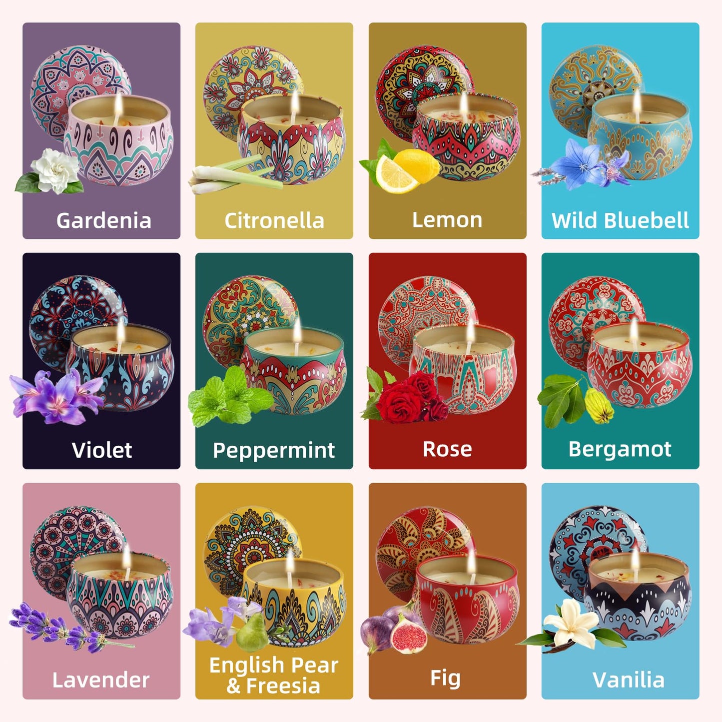 YARDZINE Scented Candles Gift Set, 12 Pack Candles for Home Scented, 2.5 oz Long Lasting Soy Wax Aromatherapy Candle Set with Gift Box, Birthday Gifts for Women