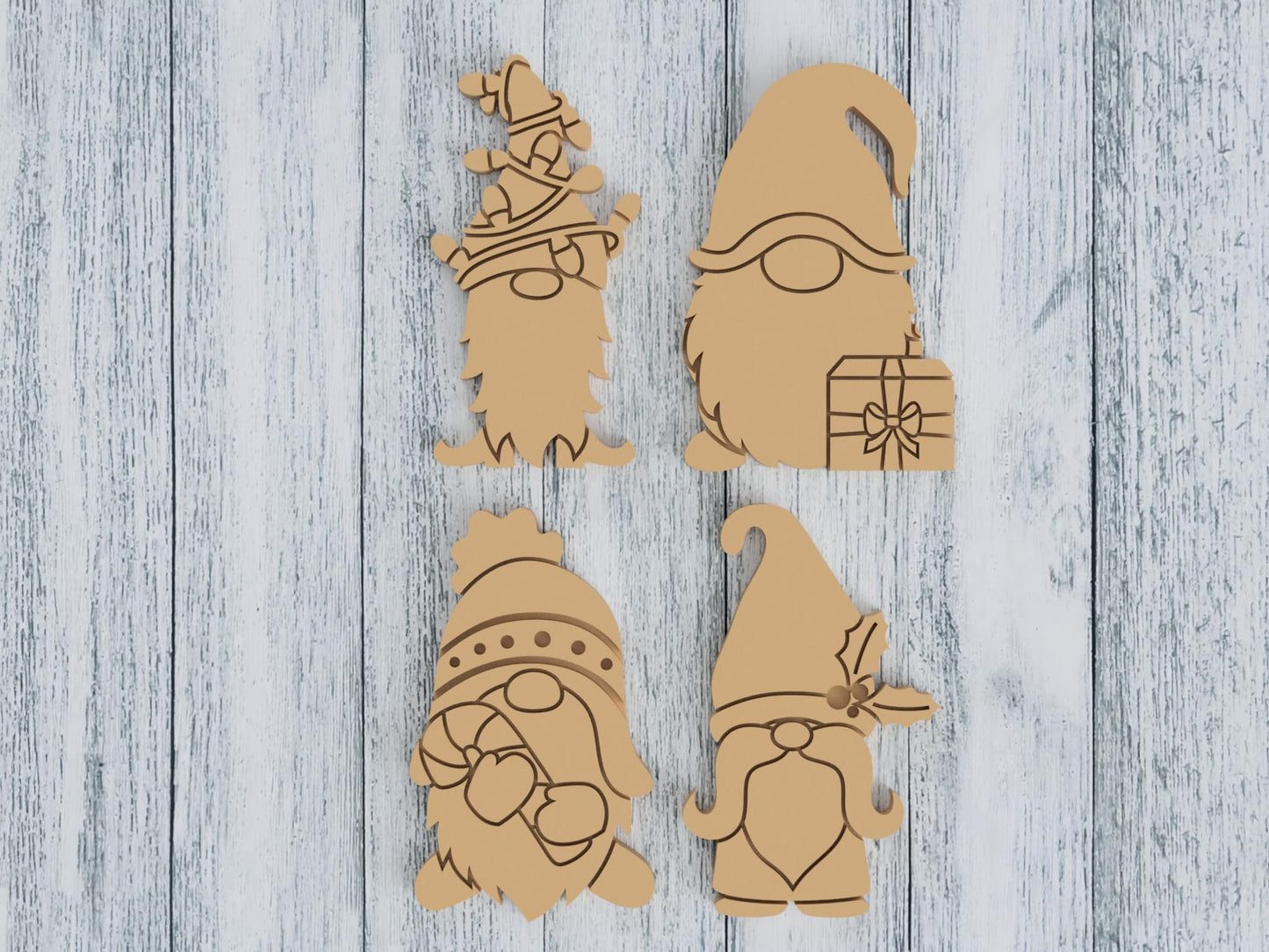 4 Piece Christmas Garden Gnome Cookie Cutter Set - Includes Gnomes with Lights, Gift, Holly and Candy Cane (4 Inch)