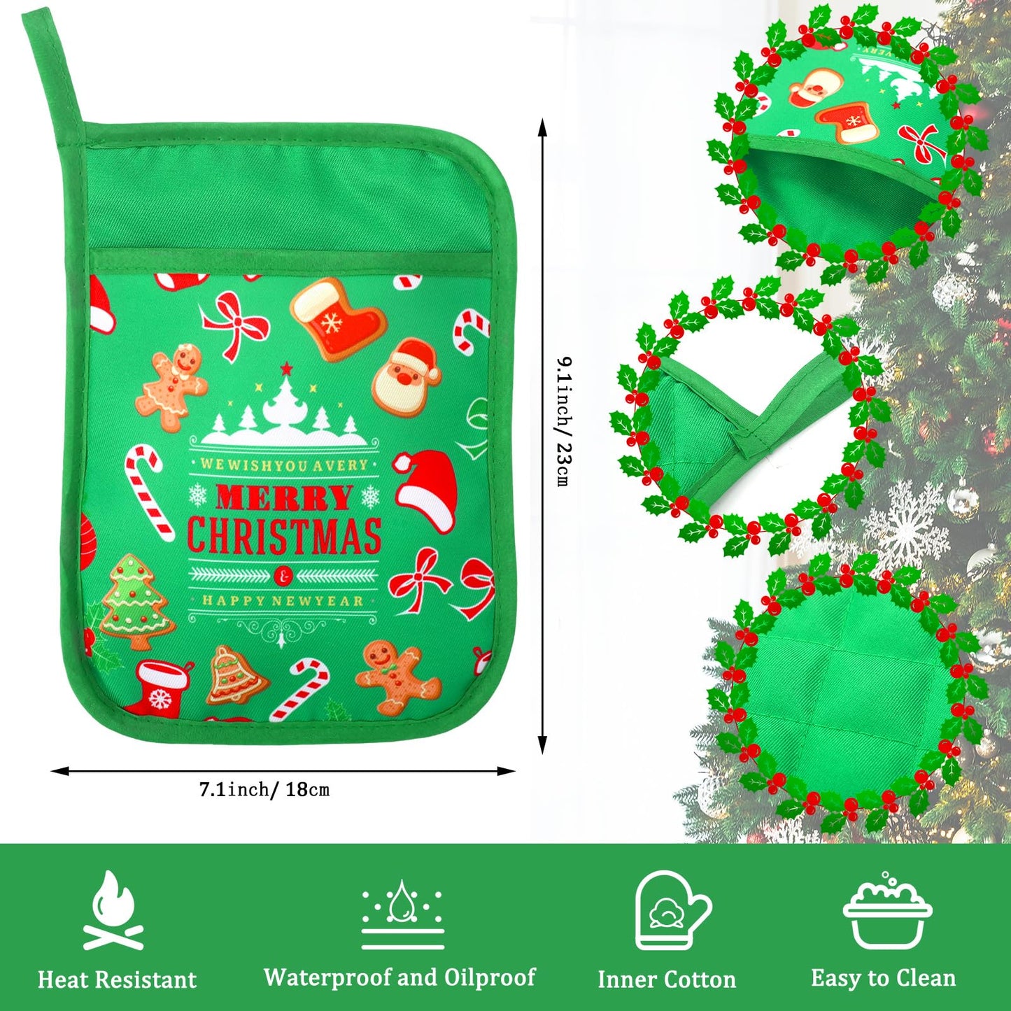 Zhehao 12 Pcs Christmas Silicone Spatulas Pot Holders Set Heat Resistant Pot Holders with Pocket Baking Gifts for Christmas Gift Party Supplies(Cute Christmas Style)