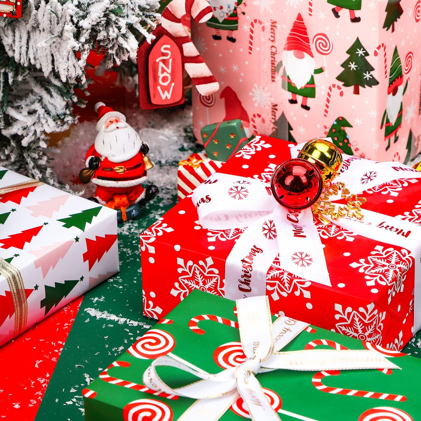 WRAPAHOLIC Christmas Wrapping Paper Set - Christmas Gnome Elf Holiday Collection Wrapping Paper Bundle with Gift Bow & Ribbon & Tag & Sticker