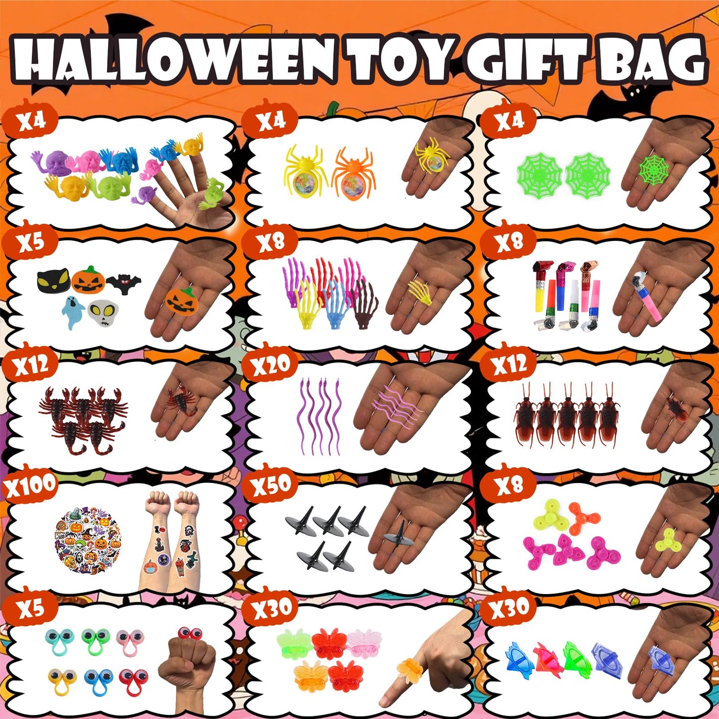 600Pcs Halloween Party Favors for Kids, Halloween Toys Bulk Fidgets for Party Supplies, Halloween Treats Non Candy, Goodie Bag Stuffers, School Gifts Classroom Carnival Prizes, Treasure Box Toy Chest