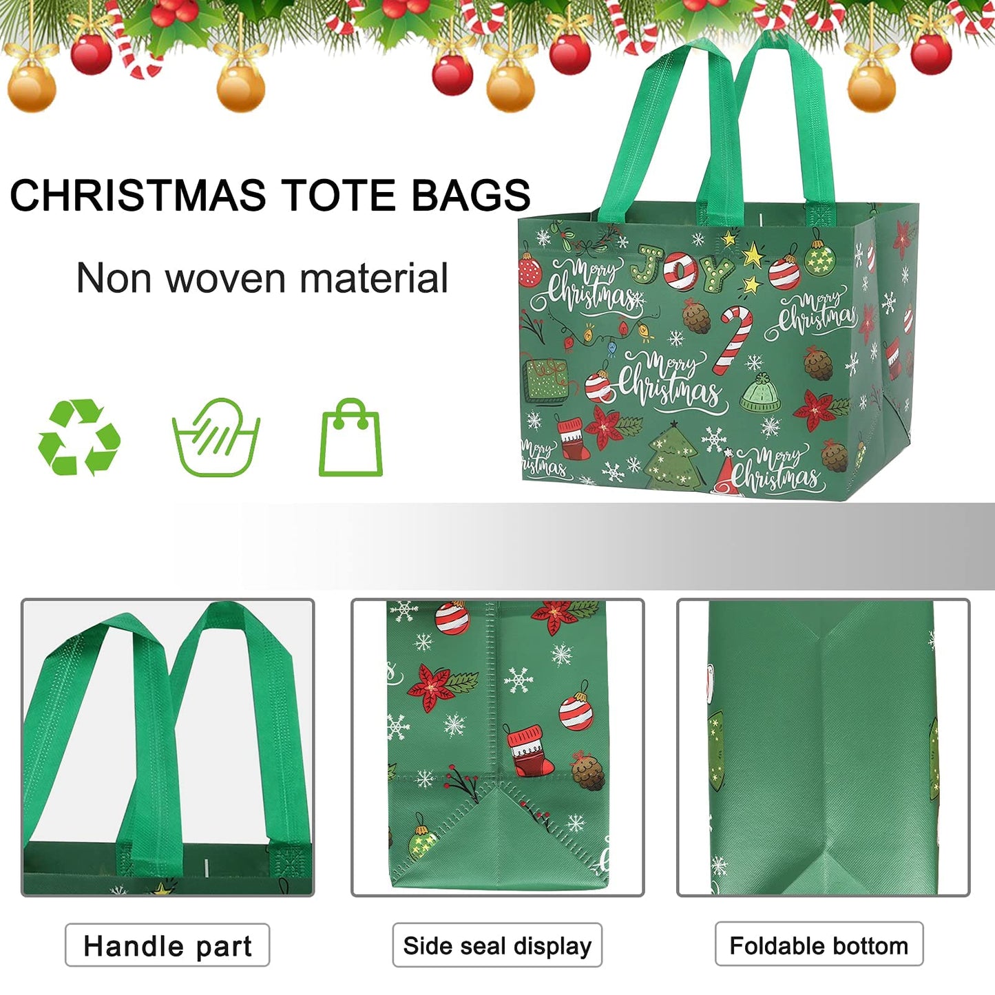 YANGTE 12 Pack 13" Large Christmas Gift Bags with Tissue Paper, Reusable Non-Woven Christmas Bag with Handles for Presents Wrapping, Shopping Xmas Party Supplies