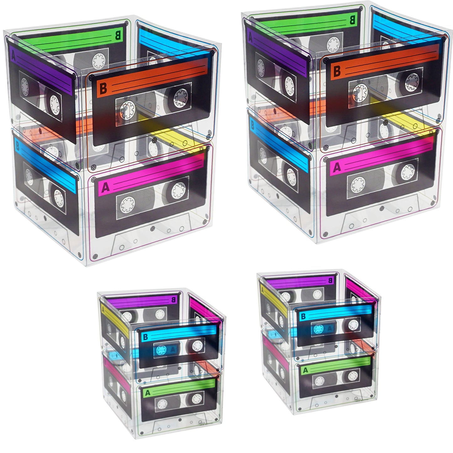 4E's Novelty Cassette Tape Bucket Centerpiece (8 Pack) 80s Party Supplies, 90's 80s Theme Birthday Party Decoration Cassette Tape Table Decor, Retro Hip Hop Pop Music Party for Adults & Kids