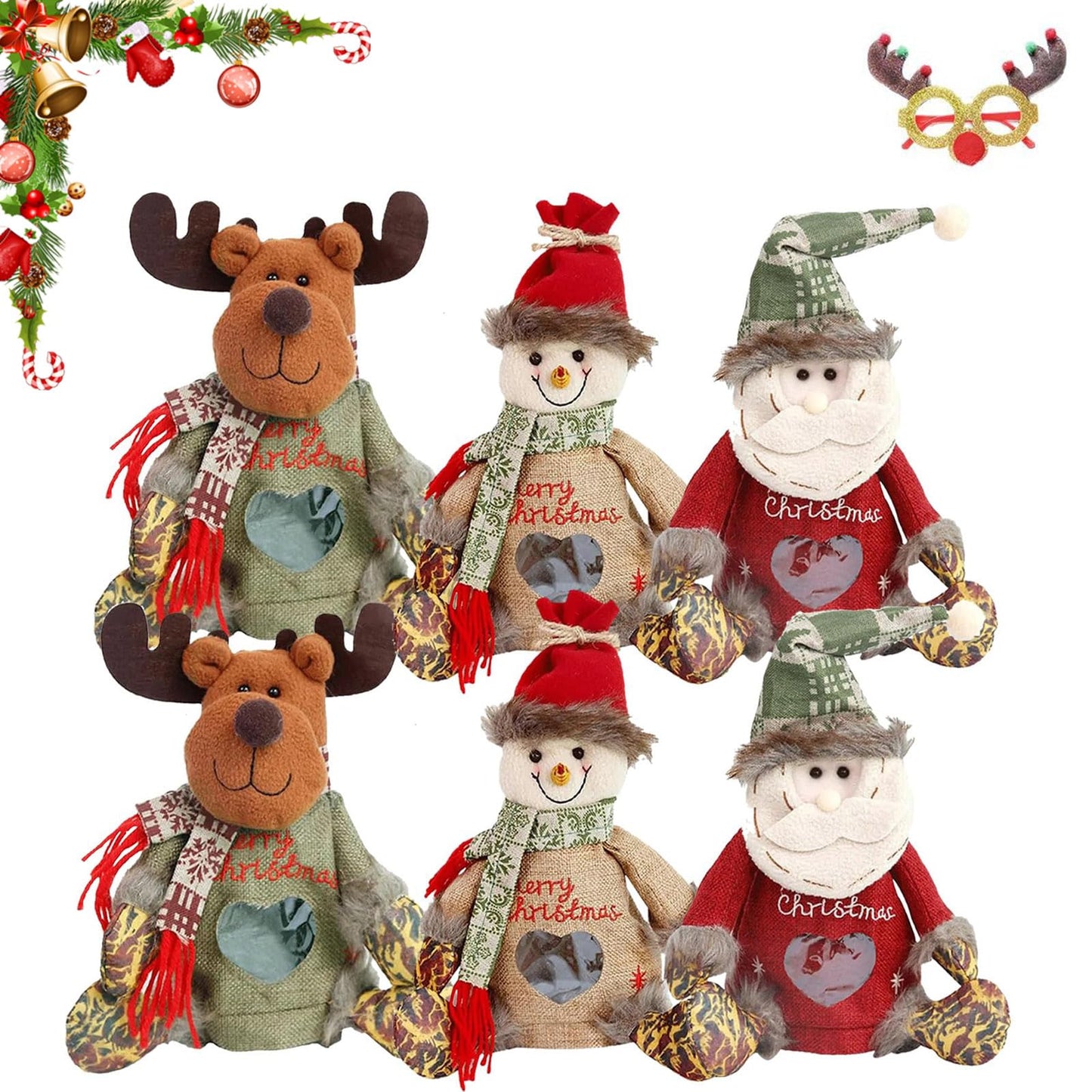 Yummst 2025 New Christmas Gift Bags Zipper Design, Christmas Doll Gift Bags, Can Hold 500g Apples, Large Fabric Gifts Bags, Reusable Christma Bag for Presents Candy Fruit and Festival (6PCS)