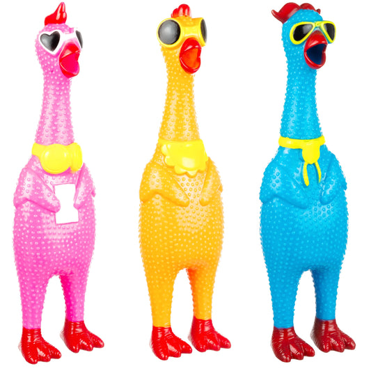 3pc Silly Screaming Chicken Set - Tactile Squeaky Chicken Squeeze Toy for Fun and Entertainment - Rubber Chickens That Squeak Screaming Chicken Toy Value Pack