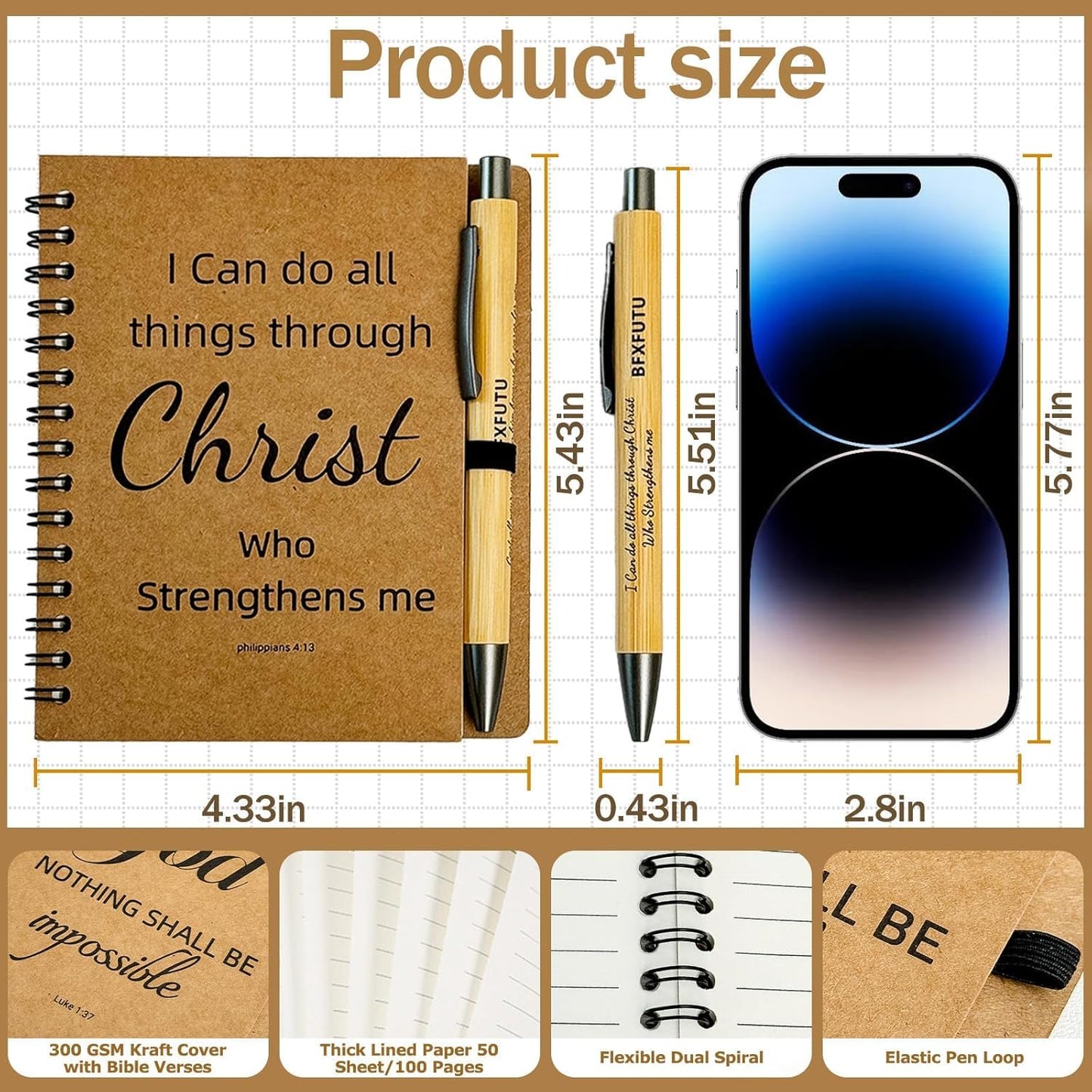 60pcs/30sets Bulk Christian Gift Spiral Notebooks with Bible Bamboo Pen Prayer Journal for School Office Believers Staff Inspirational Diary Mini Notepad Mother's Day Gift Inspirational Thank You Set