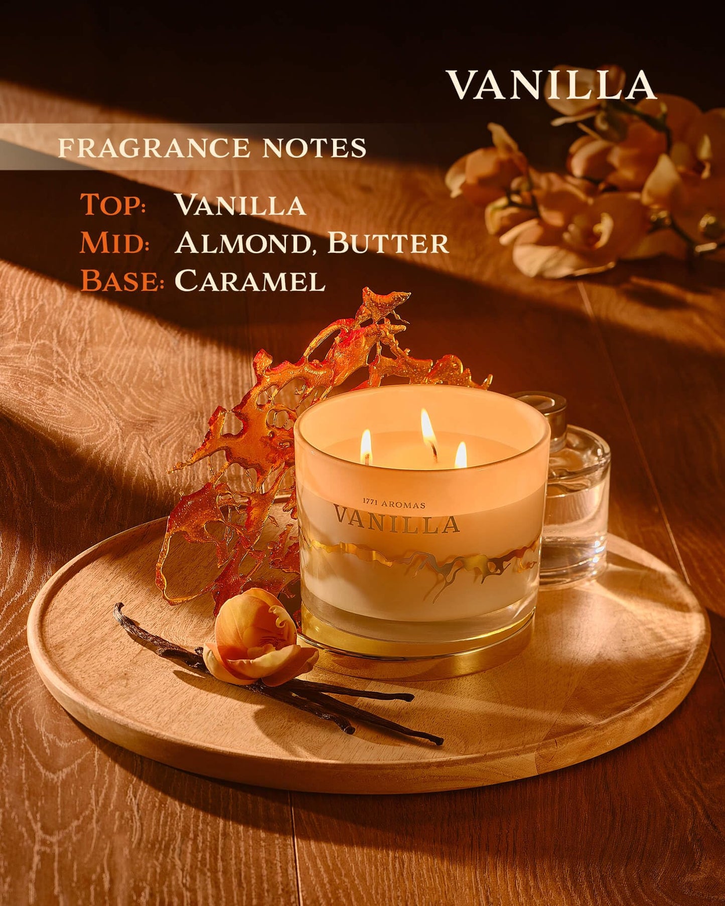 1771 Aromas Vanilla Scented Candles - 100% Natural Soy Wax - Large 3 Wick Jar Candle - Up to 50 Hours Burning Time - Candles for Home - Gift-Ready Candle for Men & Women - Aromatherapy Candles