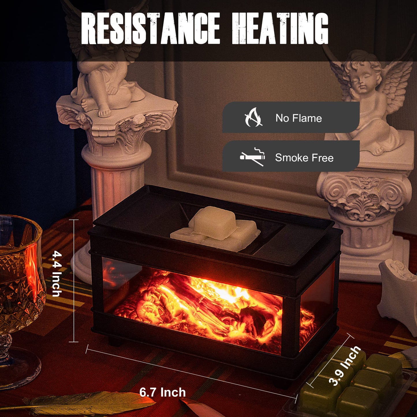 YSong Freestanding Fireplace Wax Warmer,Wax Warmer for Scented Wax,Electric Wax Melt Warmer,Full Metal Wax Melter,Wax Burner Fragrance Warmer for Home Office Gifts&Decor (Three-Sided Glass)