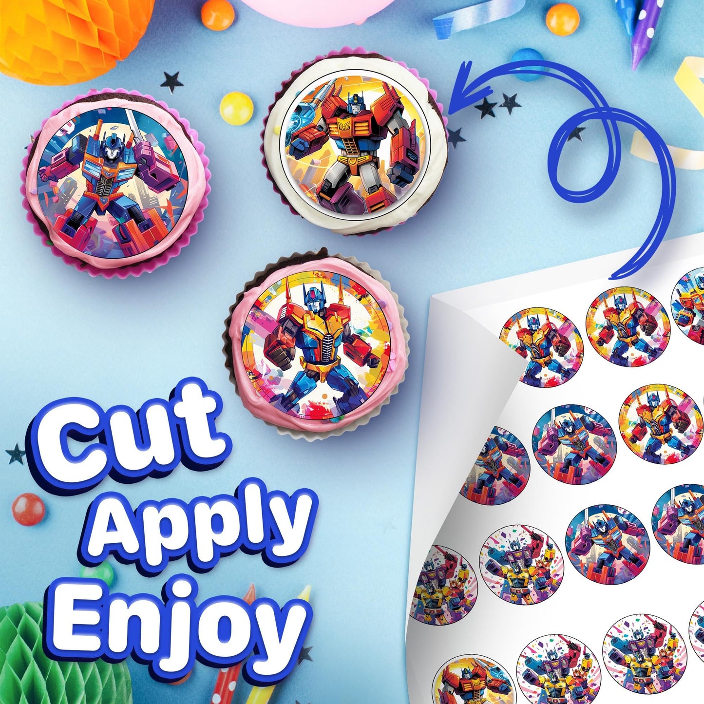 30 x Edible Cupcake Toppers – Robot Hero Adventure Themed Collection of Edible Cake Decorations | Uncut Edible on Wafer Sheet
