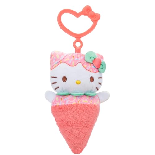 Hello Kitty and Friends 4-Pack Ice Cream Clip-On Plush Featuring Hello Kitty, Kuromi, My Melody, and Cinnamoroll with Unique Bow Clips
