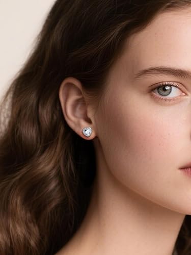 Birthstone Stud Earrings for Women 925 Silver Needle Diamond Heart Stud Earrings Cute Hypoallergenic Earring April Birthday Gift Jewelry