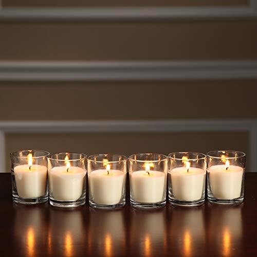 Hosley 48-Pack Ivory Unscented Votive Candles, Clear Glass, 10-12 Hr Burn, Hand-Poured, Ideal for Weddings, Parties, Aromatherapy, Holidays, Gifts
