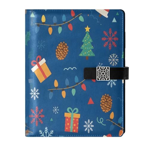 DIGTIA Christmas Pattern with Gifts PU Leather Notebook A5 Binder 6 Ring Refillable Journal with Magnetic Buckle Closure Loose Leaf Travel Office Planner Budget Binder Notepad Portfolio,