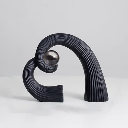 Modern Black and White Ceramic Sculpture - Abstract Art Centerpiece for Dining Table, Coffee Table Decor, Home & Office (Black)