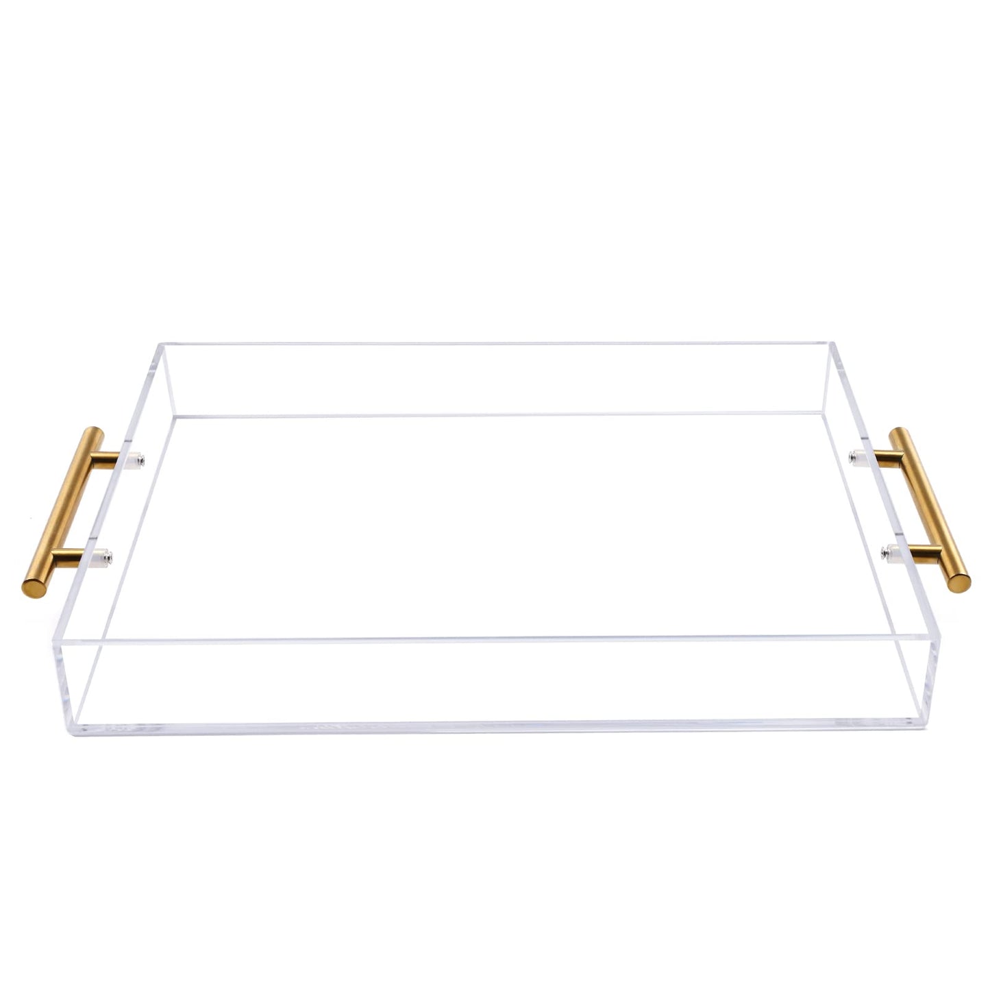 12"x16" Clear Acrylic Serving Tray with Golden Handles, Sturdy Huge Capacity Acrylic Tray for Coffee, Juice, Kitchen and Desk Organizer, Storage Tray (12"x16")