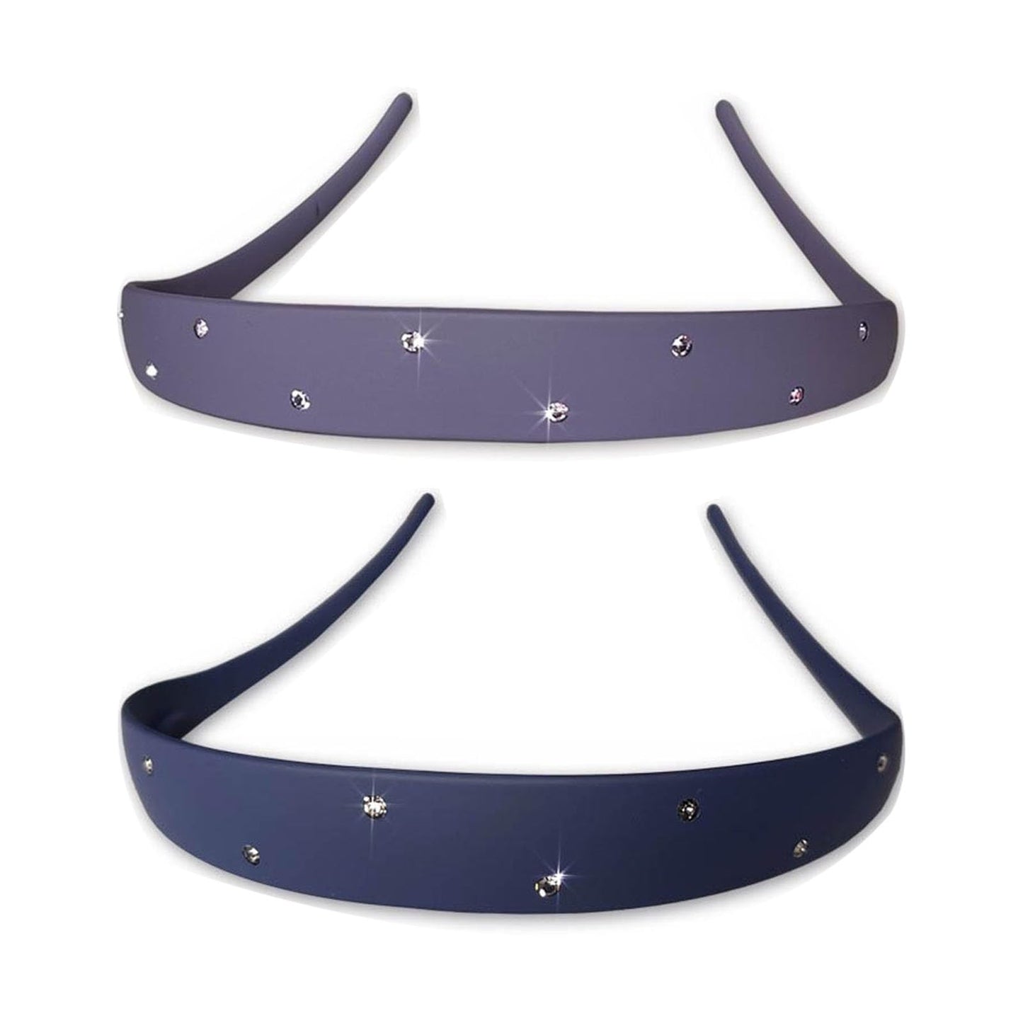 KOVOLITU 2 Pack Rhinstone Plastic Plain Headbands for Women, Headband Designed for Eyewear, Fashion Skinny Headbands with Teeth(Purple,Dark Blue)