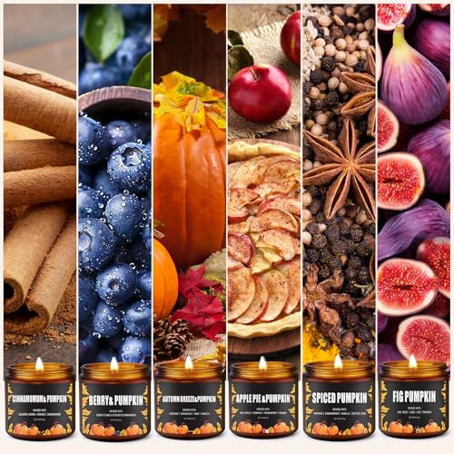 Fall Candle Set/6Pack Pumpkin Scented Candles for Home - Candle Gifts for Women Men, Soy Candles | Jar Candle Scents of Berry, Sugared Lemon, Spiced Apple Pie,Autumn’S Breeze,Cinnamon,FIG Pumpkin