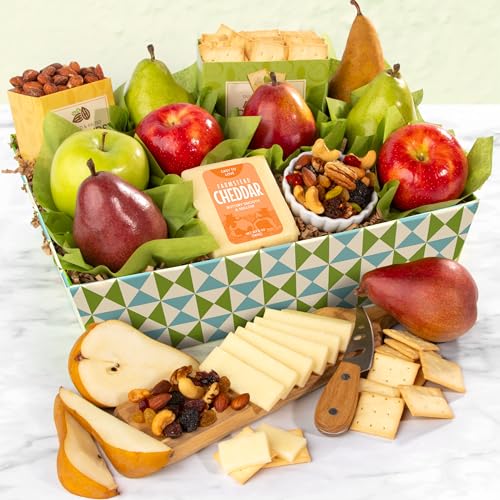 A Gift Inside Classic Fresh Fruit Basket Gift with Crackers, Cheese and Nuts for Holiday, Thank You, Birthday, Get Well, Anniversary, Corporate