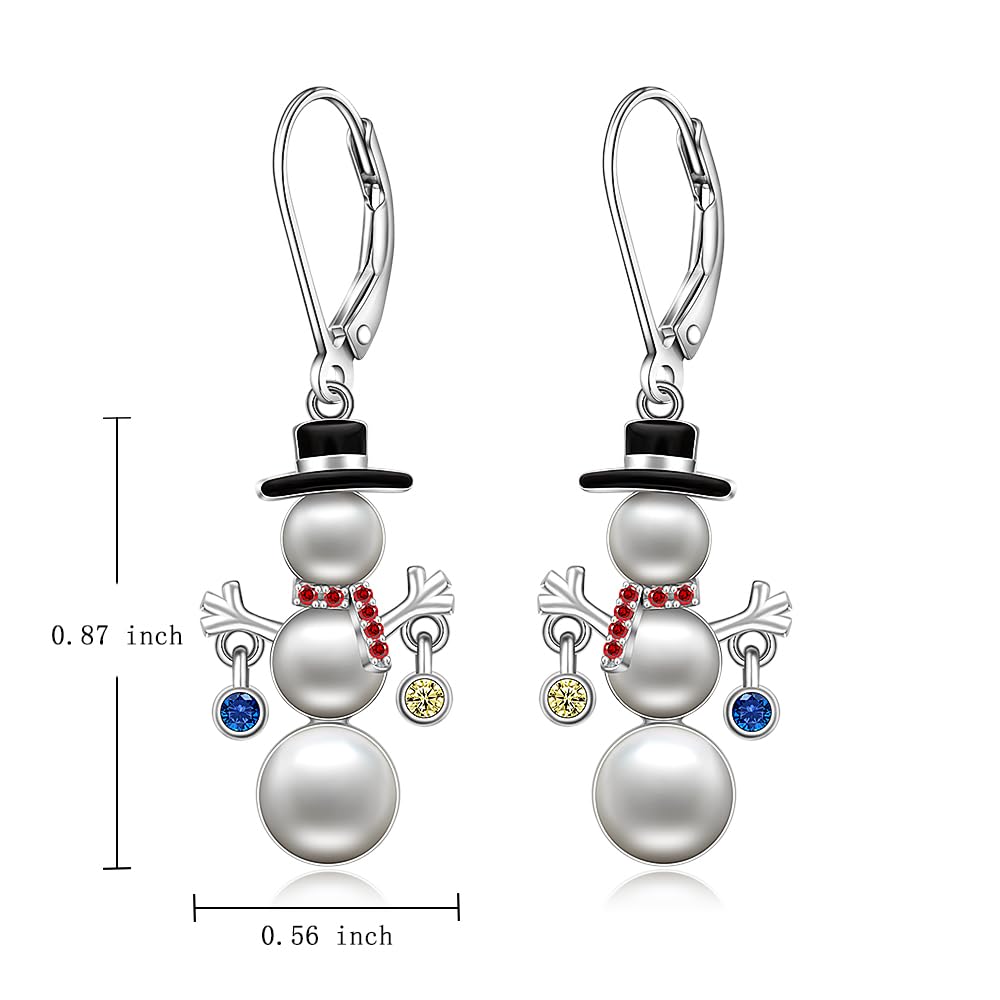 Christmas Snowman Earrings Pearl Earrings for Women Dangle Drop Snow Red Santa Leverback Holiday Christmas Xmas Gift