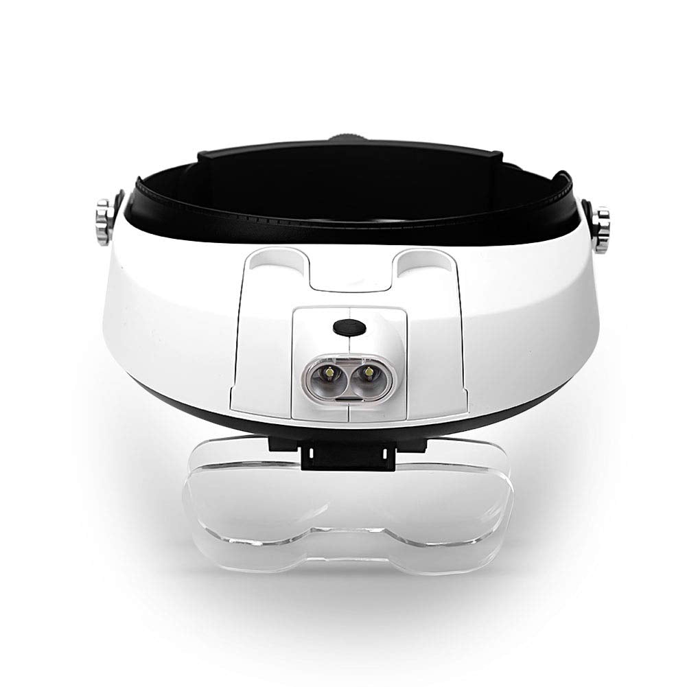 AZFUNN 1X to 6X Headband Magnifier, Head Mount Magnifying Glass with LED Light for Close Work Jewelers Loupe Eyelash Extensions Watch Repair Reading