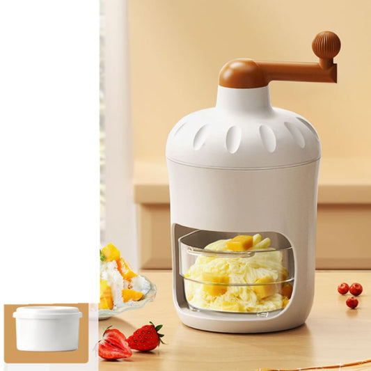 Hand Crank Ice Crusher Manual Ice Shaver Snow Cone Machine Mini Premium Portable Ice Crusher and Shaved Ice Machine with Free Ice Cube Trays - BPA Free (M White with 1 Ice Cube)
