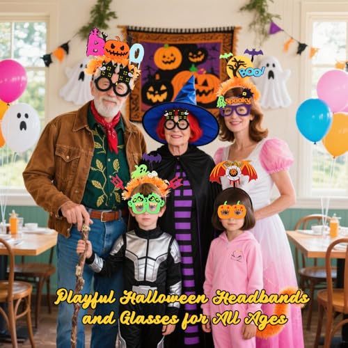 TODDER 4pcs Halloween Headband and 4pcs Halloween Glasses Set