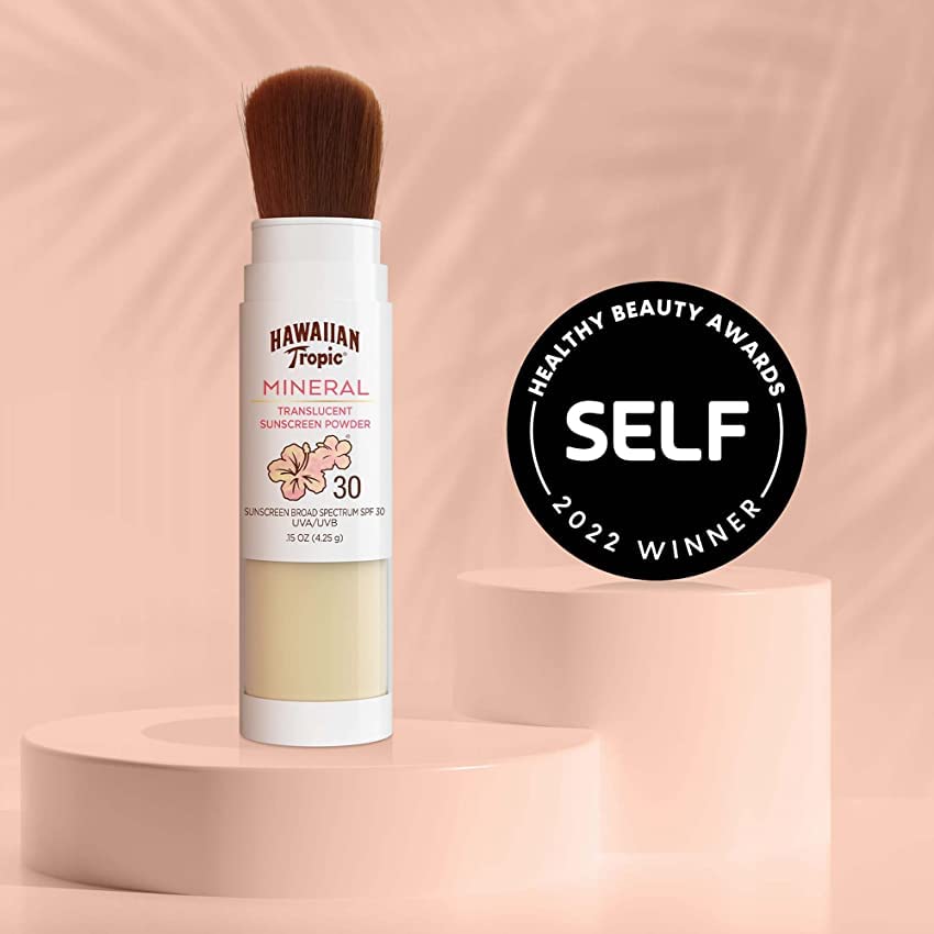 Hawaiian Tropic Mineral Powder Sunscreen Brush SPF 30 | Beach Essentials, Zinc Oxide Mineral Sunscreen Powder SPF, Face Sunblock Travel Size, Brush On Sun Screen Protector for Face and Body, 0.15oz