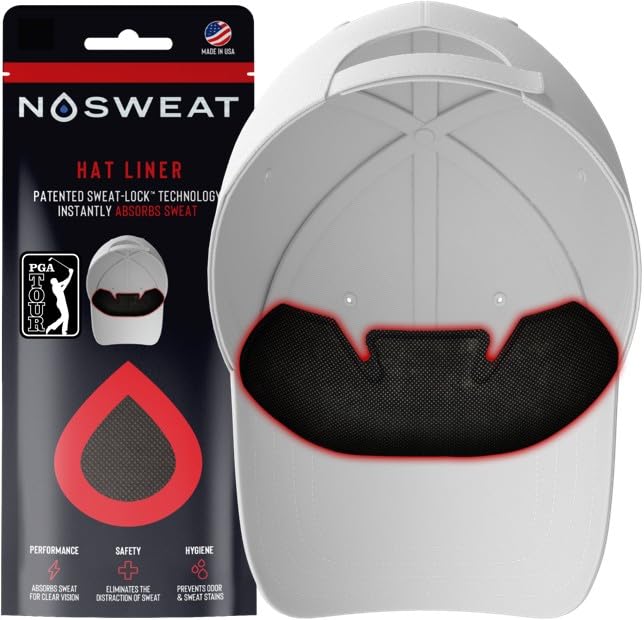 Golf Hat Sweat Liner – Prevents Stains & Odor by NoSweat- Patented Technology Made in The USA (3) Blk