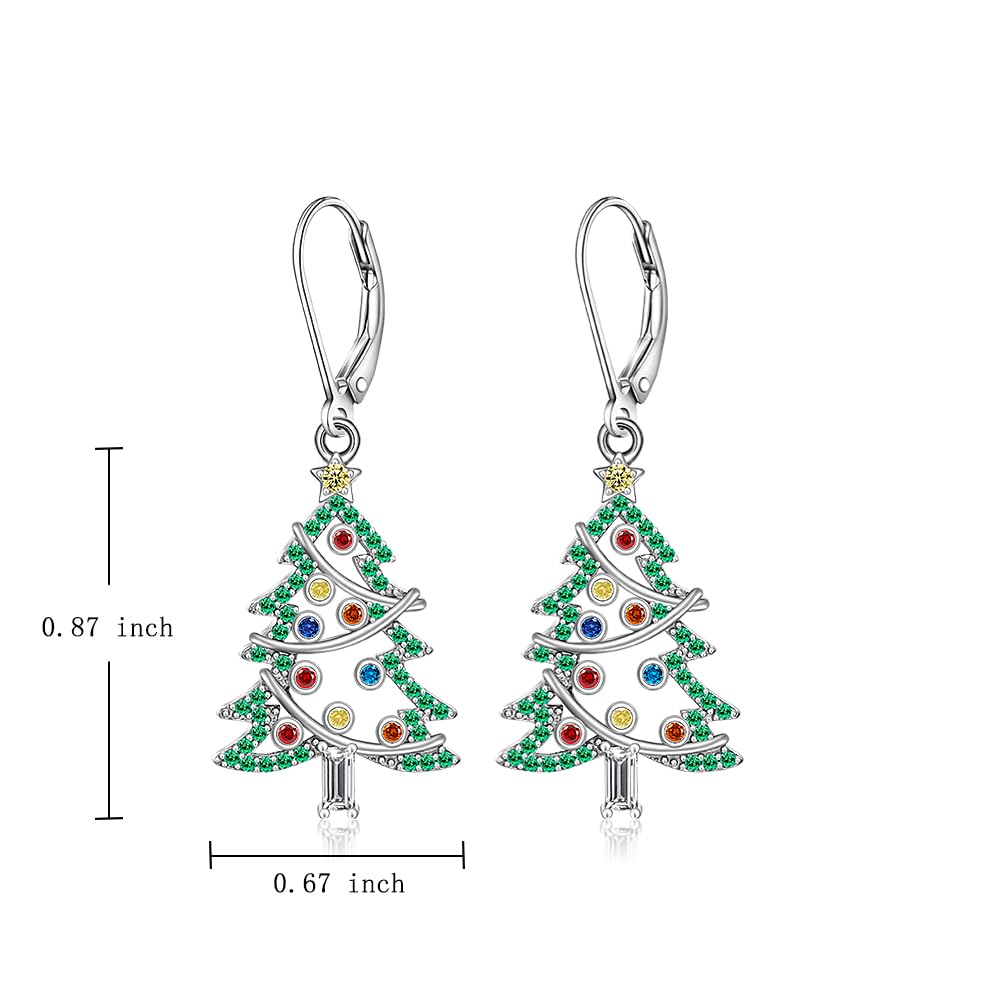 Christmas Tree Earrings Christmas Earrings for Women Sterling Silver Green Xmas Tree Winter Dangle Colorful Jewelry Charms Holiday Birthday Gift
