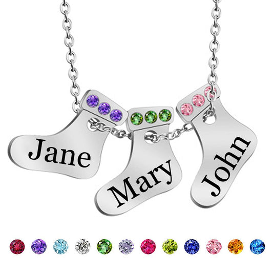 Aro Torliy Personalized Christmas Stocking Necklace with Customizable Birthstone (Silver)