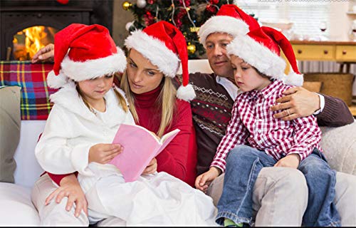 COOLJOY 6 Pack Plush Santa Hat, Traditional Red and White Plush Christmas Santa Hat for Christmas Party, Adult Size