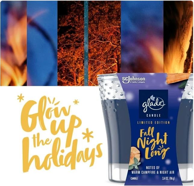 Holiday Christmas Scented Candles, 6 Assorted Seasonal Air Freshener Candle Jars, Fall Night, Pine Wonderland, Pumpkin Latte Scents, 3.4 Oz Each